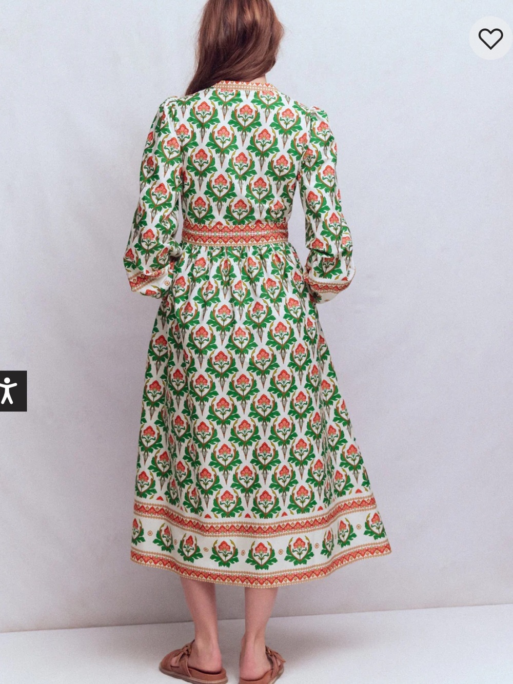 Boden Carry Cotton Midi Green & White Floral Tie-Waist Cottagecore Dress - Picture 2 of 14